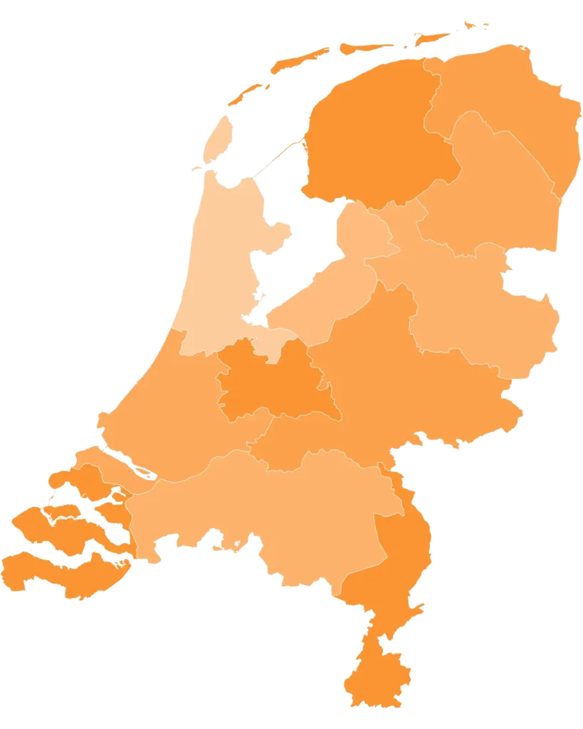 Kaart van nederland met daarop locaties van FlexOffiZ kantoorruimtes